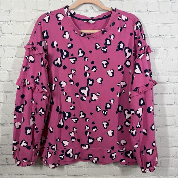 Crown & Ivy Sweaters - Crown & Ivy Sweatershirt XL Pink Heart Leopard Ruffle Sleeve Y2K Valentines Top
